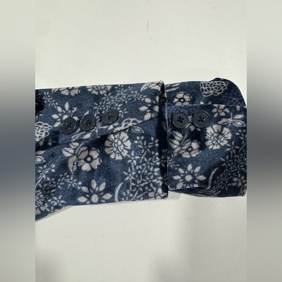 Navy blue beige floral print CAROLINA BELLE long sleeve blazer jacket XS - Picture 12 of 16